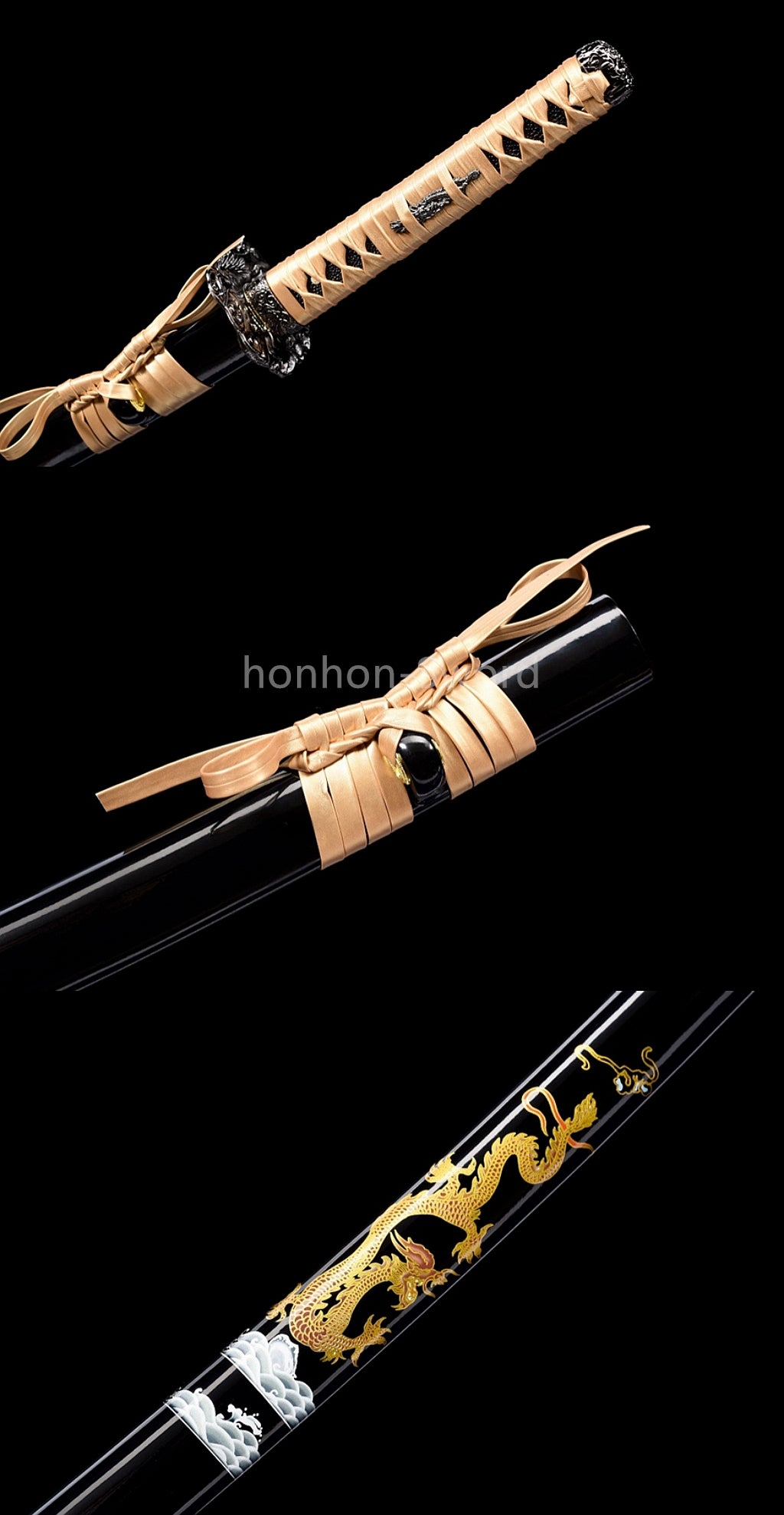 1095 Kohlenstoffstahl Katana Blaue Klinge Japanisches Samurai-Schwert Full Tang Schwarz 