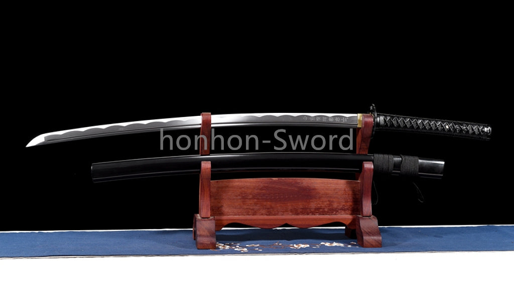 1095 Kohlenstoffstahl Katana Blaue Klinge Japanisches Samurai-Schwert Full Tang Schwarz 