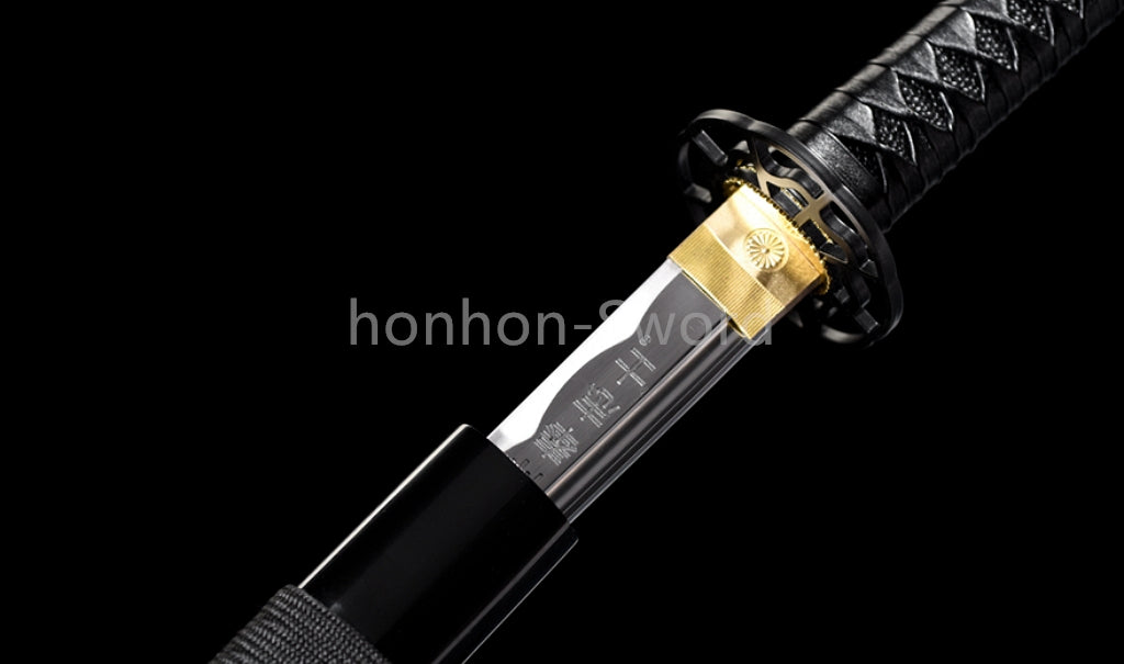 1095 Kohlenstoffstahl Katana Blaue Klinge Japanisches Samurai-Schwert Full Tang Schwarz 