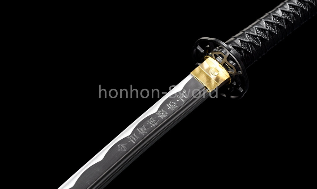 1095 Kohlenstoffstahl Katana Blaue Klinge Japanisches Samurai-Schwert Full Tang Schwarz 