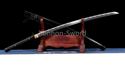 1095 Kohlenstoffstahl Katana Blaue Klinge Japanisches Samurai-Schwert Full Tang Schwarz 