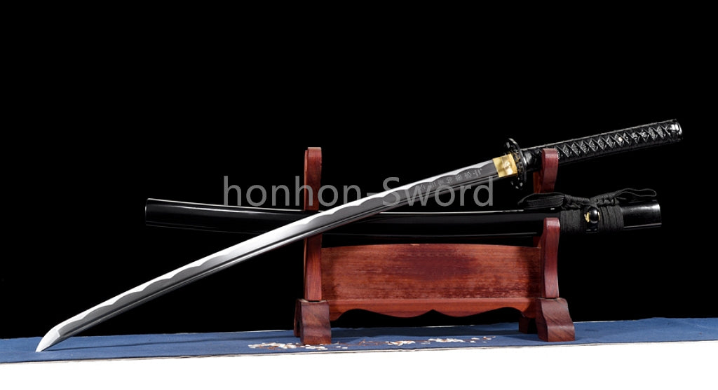 1095 Kohlenstoffstahl Katana Blaue Klinge Japanisches Samurai-Schwert Full Tang Schwarz 