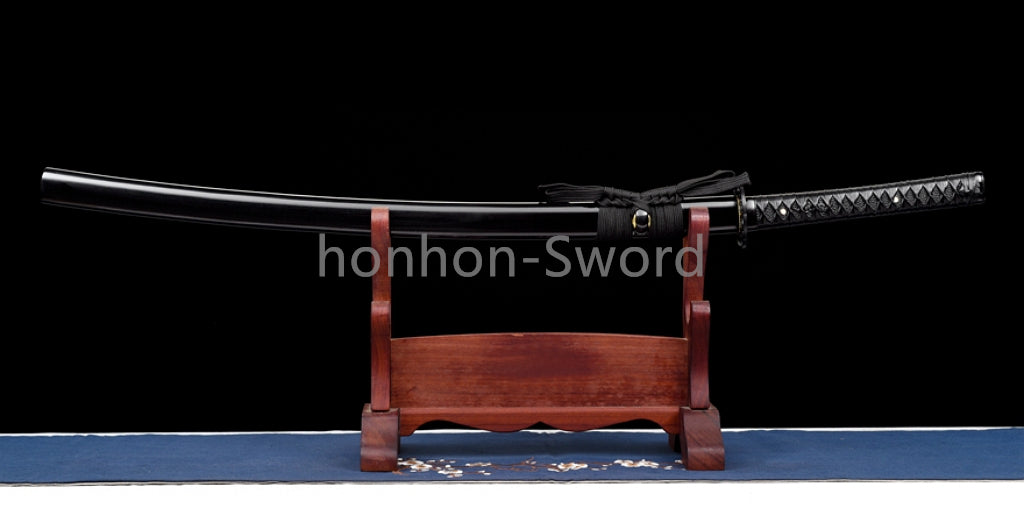 1095 Kohlenstoffstahl Katana Blaue Klinge Japanisches Samurai-Schwert Full Tang Schwarz 