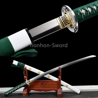 1095 Kohlenstoffstahl Katana Blaue Klinge Japanisches Samurai-Schwert Full Tang Schwarz 