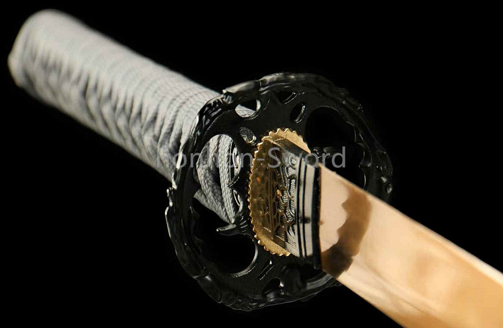 1095 Kohlenstoffstahl Katana Blaue Klinge Japanisches Samurai-Schwert Full Tang Schwarz 