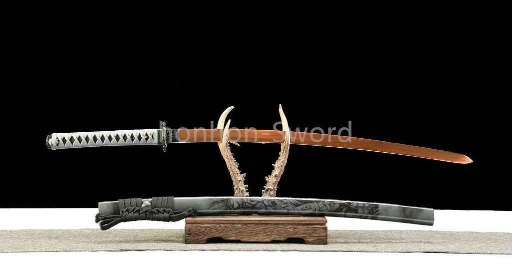 1095 Kohlenstoffstahl Katana Blaue Klinge Japanisches Samurai-Schwert Full Tang Schwarz 