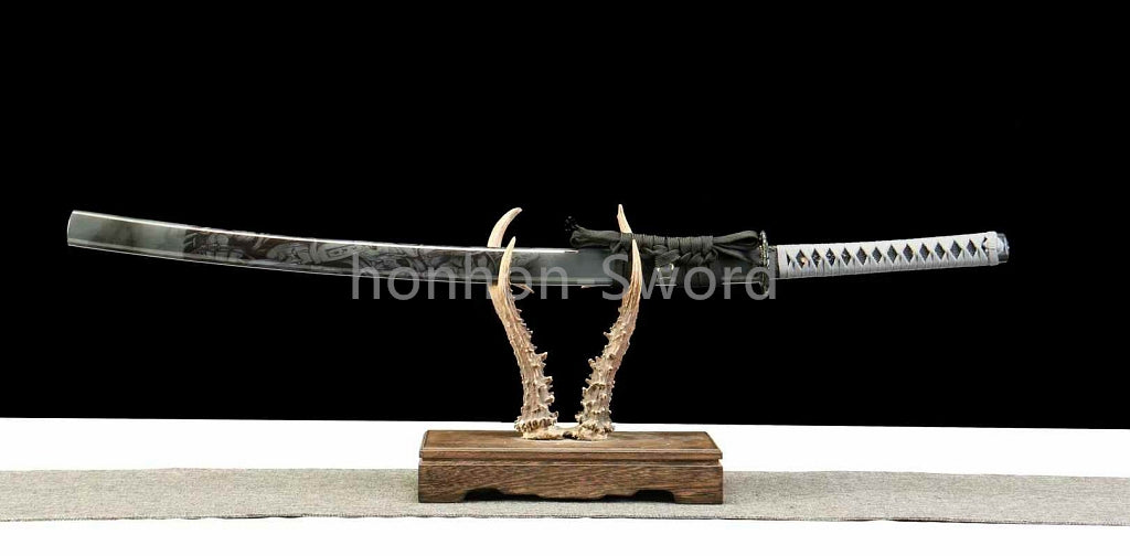 1095 Kohlenstoffstahl Katana Blaue Klinge Japanisches Samurai-Schwert Full Tang Schwarz 