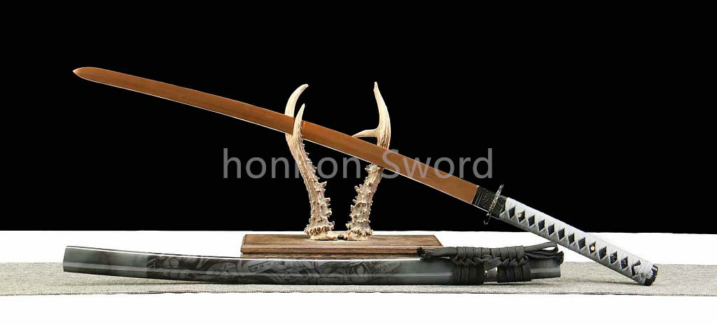 1095 Kohlenstoffstahl Katana Blaue Klinge Japanisches Samurai-Schwert Full Tang Schwarz 