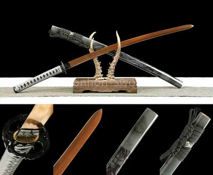 1095 Kohlenstoffstahl Katana Blaue Klinge Japanisches Samurai-Schwert Full Tang Schwarz 