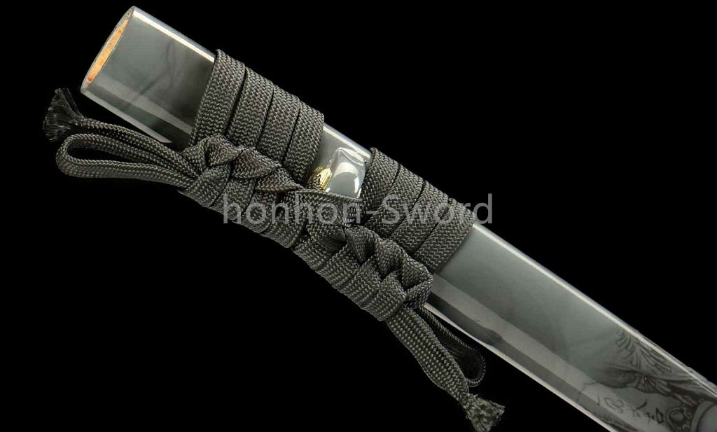 1095 Kohlenstoffstahl Katana Blaue Klinge Japanisches Samurai-Schwert Full Tang Schwarz 