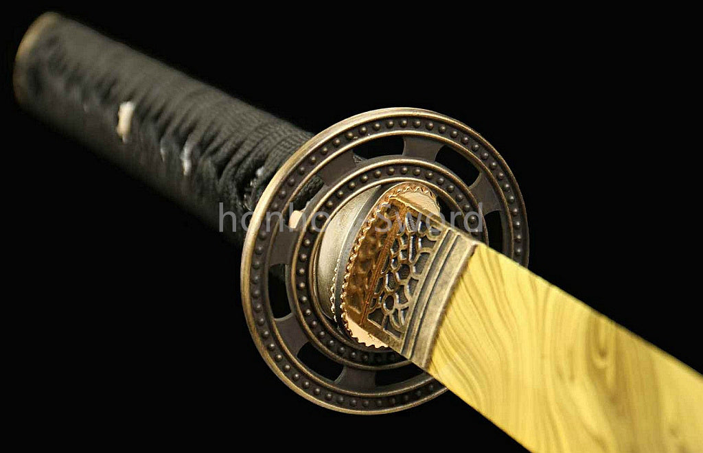 1095 Kohlenstoffstahl Katana Blaue Klinge Japanisches Samurai-Schwert Full Tang Schwarz 