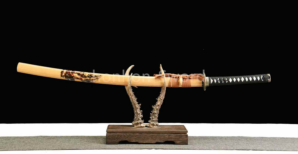 1095 Kohlenstoffstahl Katana Blaue Klinge Japanisches Samurai-Schwert Full Tang Schwarz 