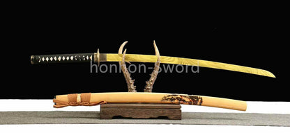 1095 Kohlenstoffstahl Katana Blaue Klinge Japanisches Samurai-Schwert Full Tang Schwarz 