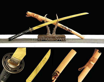 1095 Kohlenstoffstahl Katana Blaue Klinge Japanisches Samurai-Schwert Full Tang Schwarz 