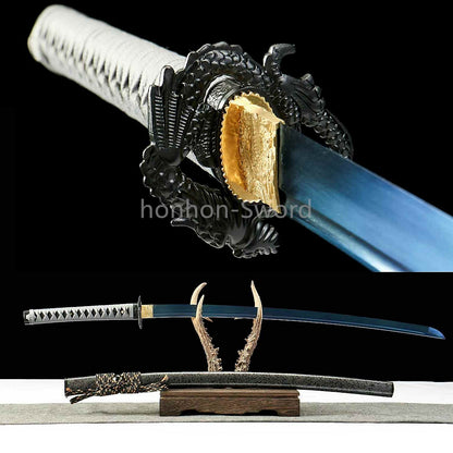 Katana à lame bleue en acier à haute teneur en carbone 1095, épée de samouraï japonais, épée complète noire 