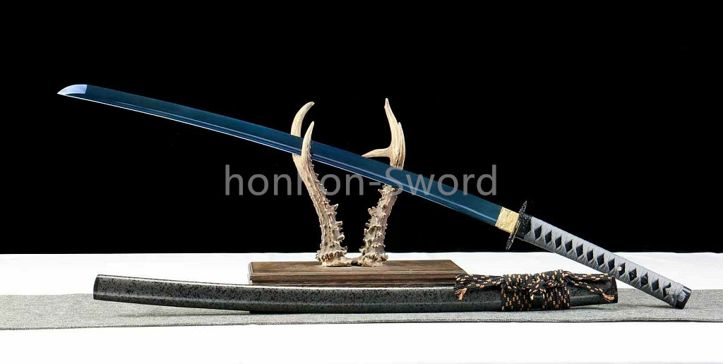 Katana à lame bleue en acier à haute teneur en carbone 1095, épée de samouraï japonais, épée complète noire 