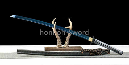 Katana à lame bleue en acier à haute teneur en carbone 1095, épée de samouraï japonais, épée complète noire 