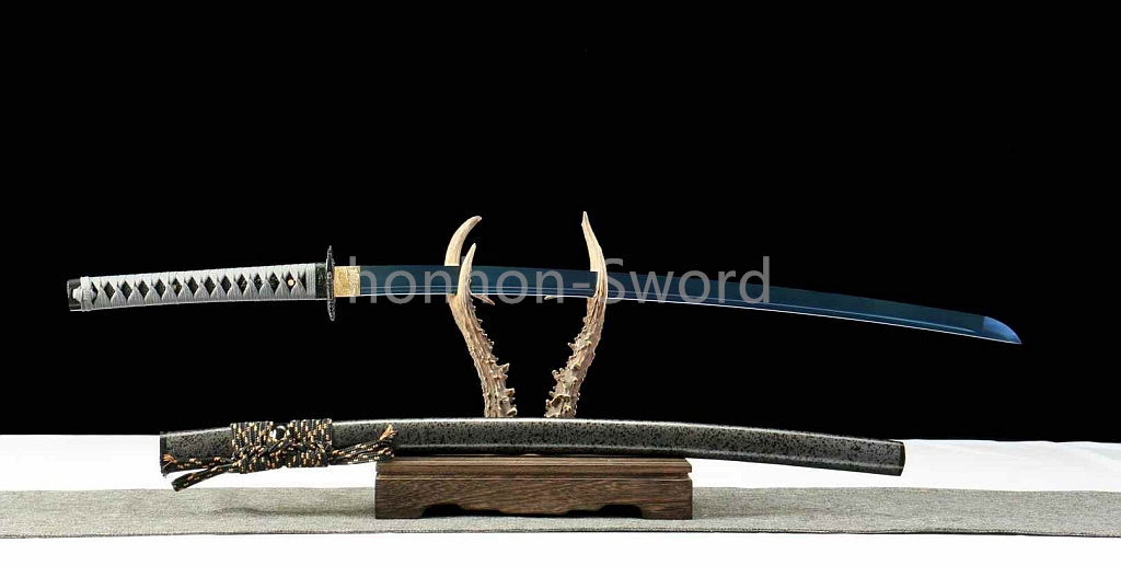 Katana à lame bleue en acier à haute teneur en carbone 1095, épée de samouraï japonais, épée complète noire 