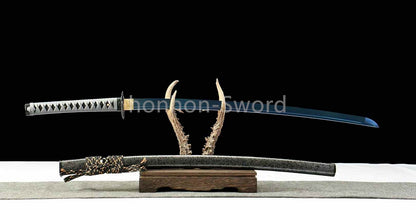 Katana à lame bleue en acier à haute teneur en carbone 1095, épée de samouraï japonais, épée complète noire 