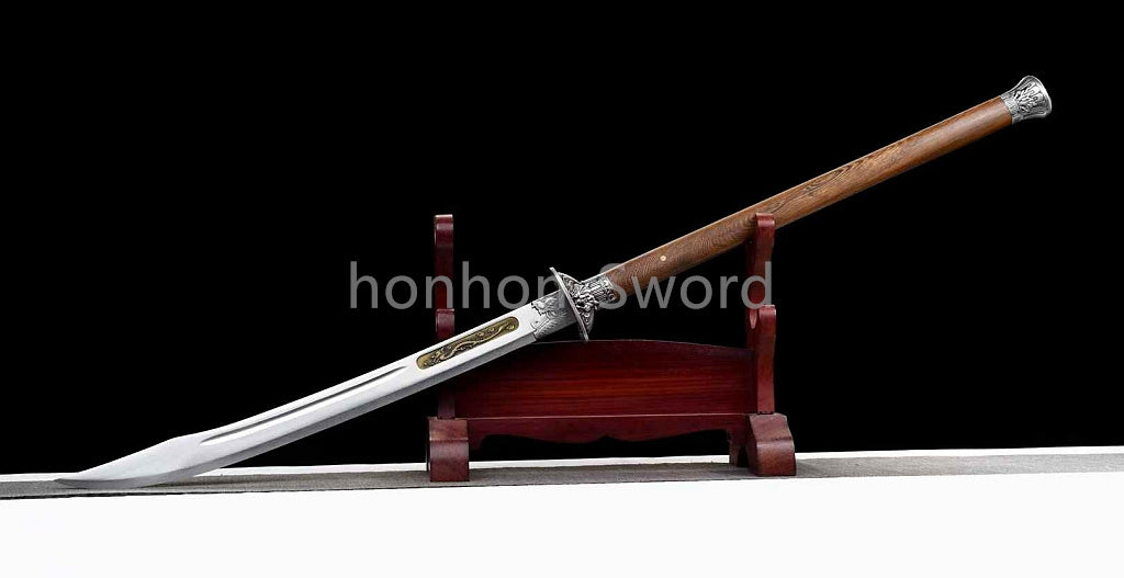 High Manganese Steel Chinese Broad Dao 龙虎朴刀 Long Handle Chinese Dao Sword Brown