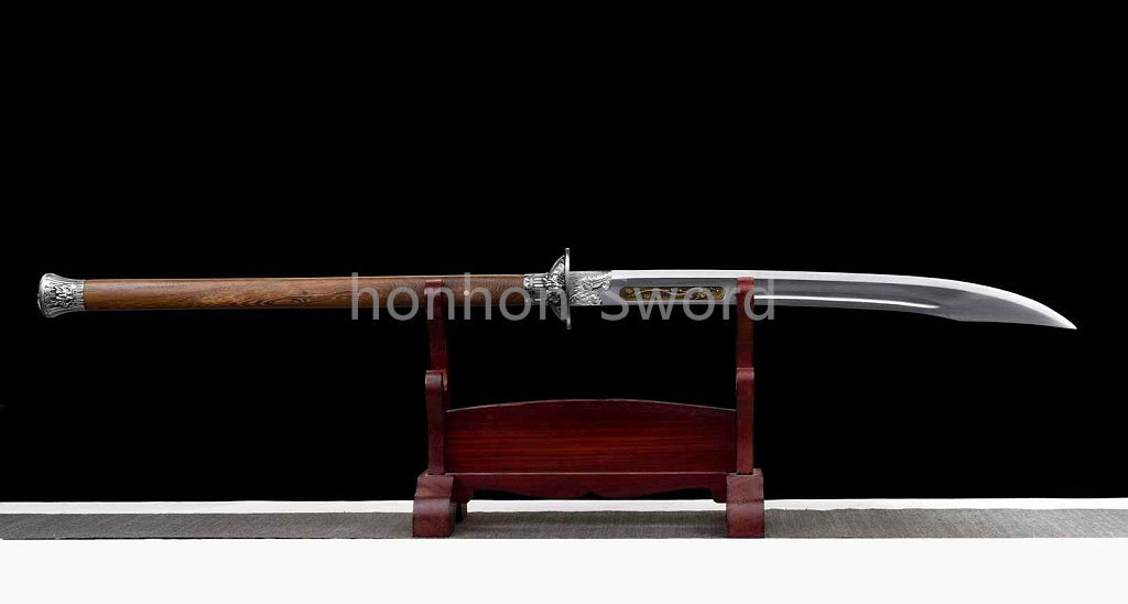 High Manganese Steel Chinese Broad Dao 龙虎朴刀 Long Handle Chinese Dao Sword Brown