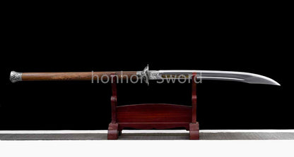 High Manganese Steel Chinese Broad Dao 龙虎朴刀 Long Handle Chinese Dao Sword Brown