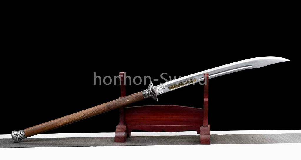High Manganese Steel Chinese Broad Dao 龙虎朴刀 Long Handle Chinese Dao Sword Brown
