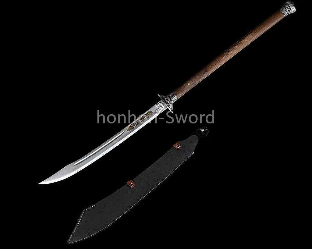 High Manganese Steel Chinese Broad Dao 龙虎朴刀 Long Handle Chinese Dao Sword Brown