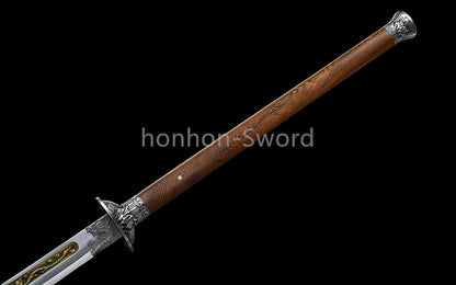 High Manganese Steel Chinese Broad Dao 龙虎朴刀 Long Handle Chinese Dao Sword Brown