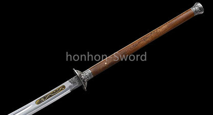 High Manganese Steel Chinese Broad Dao 龙虎朴刀 Long Handle Chinese Dao Sword Brown
