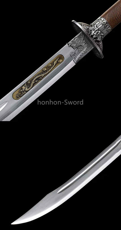 High Manganese Steel Chinese Broad Dao 龙虎朴刀 Long Handle Chinese Dao Sword Brown