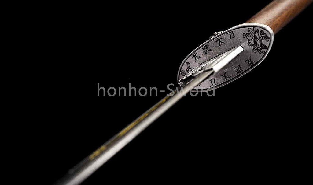 High Manganese Steel Chinese Broad Dao 龙虎朴刀 Long Handle Chinese Dao Sword Brown