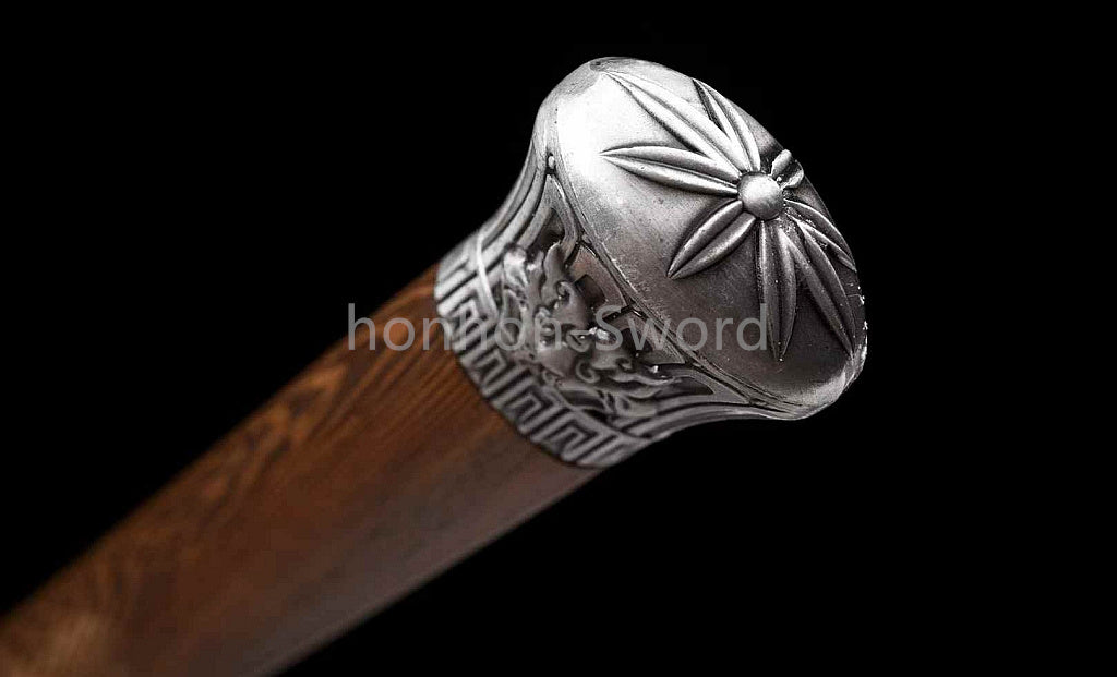 High Manganese Steel Chinese Broad Dao 龙虎朴刀 Long Handle Chinese Dao Sword Brown