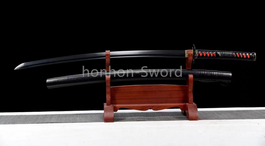 1095 Kohlenstoffstahl Katana Blaue Klinge Japanisches Samurai-Schwert Full Tang Schwarz 