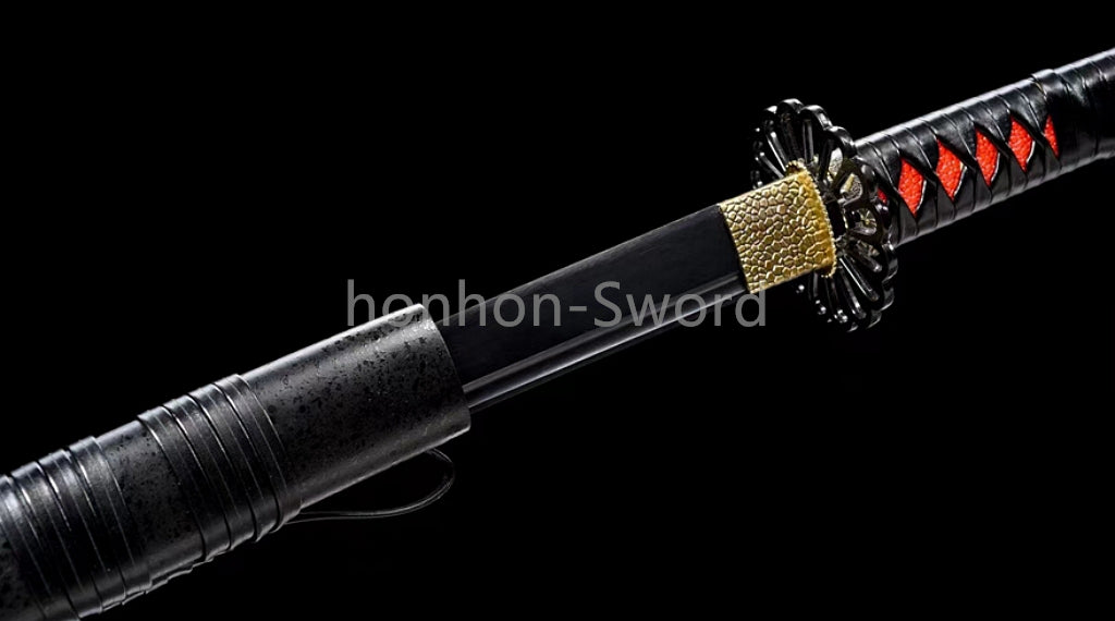1095 Kohlenstoffstahl Katana Blaue Klinge Japanisches Samurai-Schwert Full Tang Schwarz 