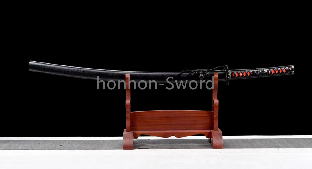 1095 Kohlenstoffstahl Katana Blaue Klinge Japanisches Samurai-Schwert Full Tang Schwarz 