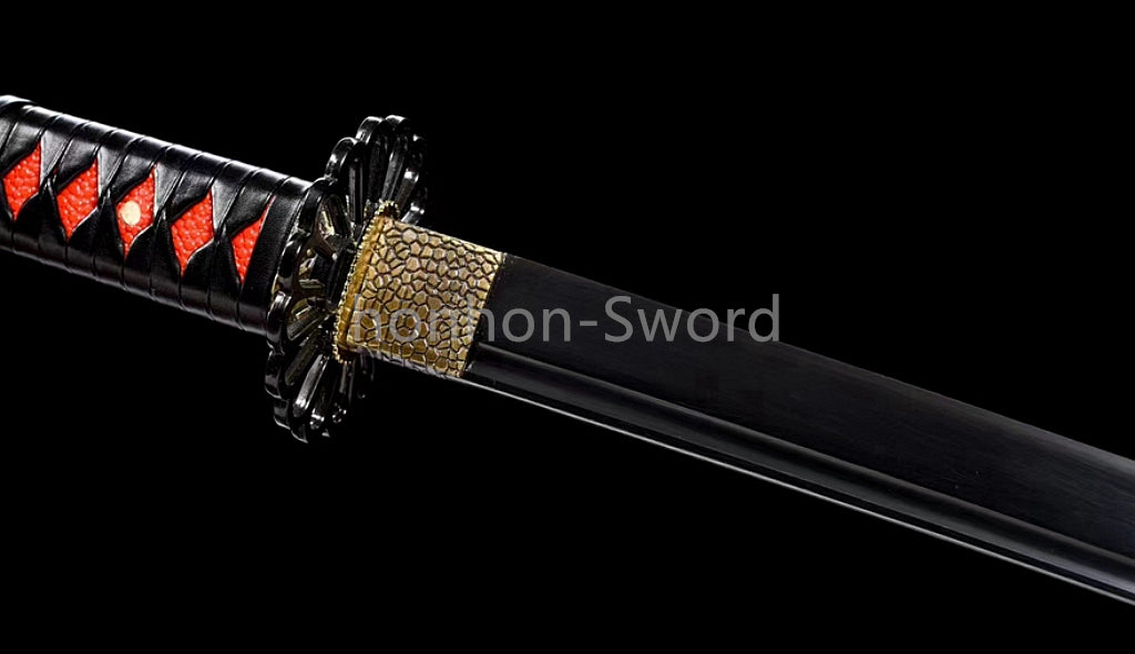 1095 Kohlenstoffstahl Katana Blaue Klinge Japanisches Samurai-Schwert Full Tang Schwarz 