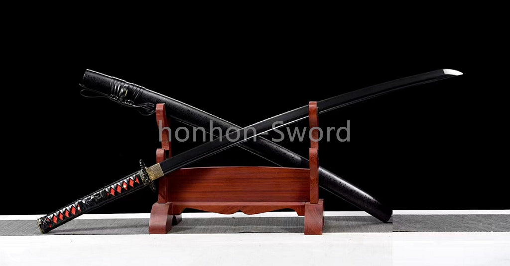 1095 Kohlenstoffstahl Katana Blaue Klinge Japanisches Samurai-Schwert Full Tang Schwarz 