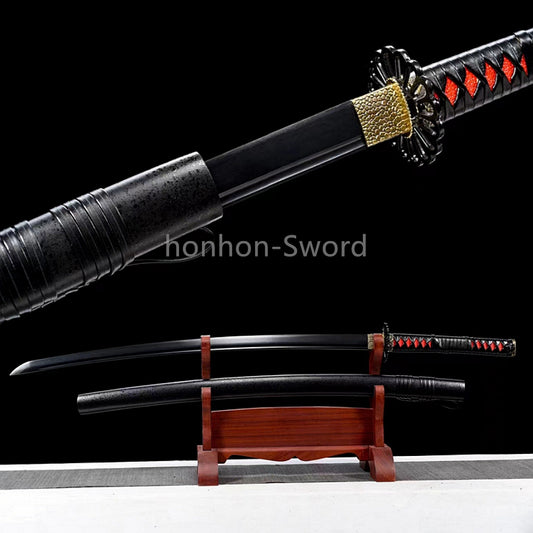 Katana à lame bleue en acier à haute teneur en carbone 1095, épée de samouraï japonais, épée complète noire 