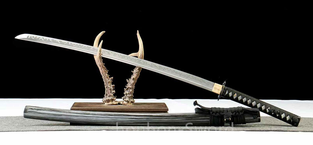 Katana à lame bleue en acier à haute teneur en carbone 1095, épée de samouraï japonais, épée complète noire 