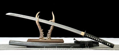 Katana à lame bleue en acier à haute teneur en carbone 1095, épée de samouraï japonais, épée complète noire 