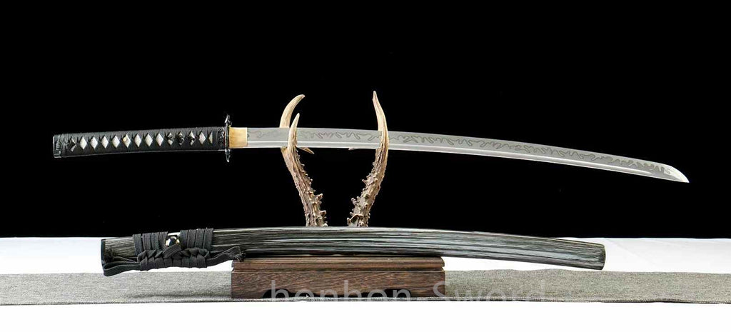 Katana à lame bleue en acier à haute teneur en carbone 1095, épée de samouraï japonais, épée complète noire 