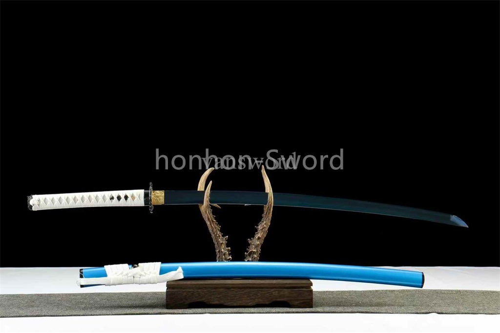 1060 Carbon Steel Functional Katana Japanese Samurai Sword Full Tang Blue Blade