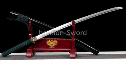 1095 Kohlenstoffstahl Katana Blaue Klinge Japanisches Samurai-Schwert Full Tang Schwarz 