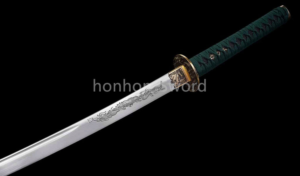 1095 Kohlenstoffstahl Katana Blaue Klinge Japanisches Samurai-Schwert Full Tang Schwarz 