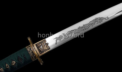 1095 Kohlenstoffstahl Katana Blaue Klinge Japanisches Samurai-Schwert Full Tang Schwarz 