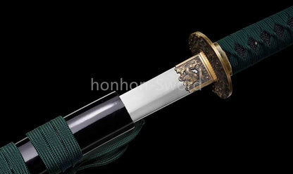 1095 Kohlenstoffstahl Katana Blaue Klinge Japanisches Samurai-Schwert Full Tang Schwarz 