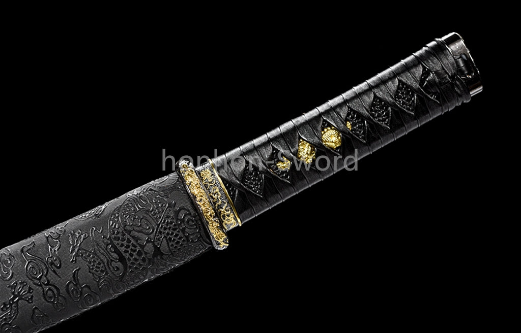 Japanese Tanto Handmade Carbon Steel Sword Full Tang Budget Sword Black