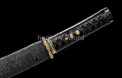 Katana à lame bleue en acier à haute teneur en carbone 1095, épée de samouraï japonais, épée complète noire 