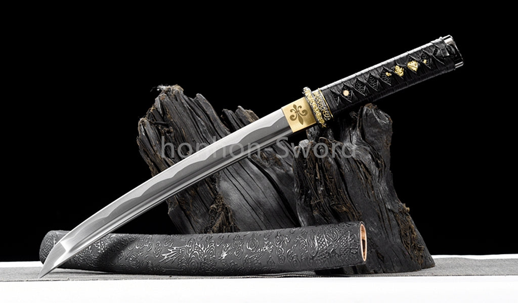Katana à lame bleue en acier à haute teneur en carbone 1095, épée de samouraï japonais, épée complète noire 